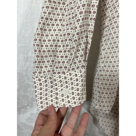 Vintage Double Red Horse Button Up 15 1/2 Cream Red Print 100% Pure Silk - Picture 2 of 9